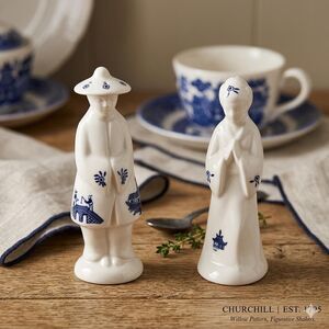 Vintage Ironstone Churchill Blue Willow Salt and Pepper Shakers-English